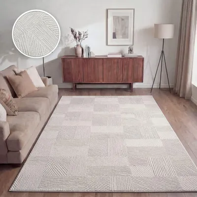 Produktbild von TT Home Wohnzimmer Teppich Esszimmer Kurzflor Boho Design Skandinavisch Abstrakt Unifarben Hoch-Tief-Effekt Moderner Style Größe 200x280 cm