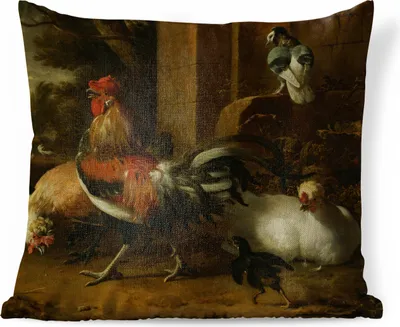 Produktbild von MuchoWow® Zierkissen Sofakissen Wohnzimmer Dekokissen 60x60 cm Hoenderhof - Melchior d'Hondecoeter - Sitzfläche - Foto Polster