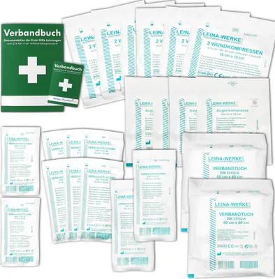 Produktbild von Austauschsortiment Sterilteile für Verbandkästen und Erste-Hilfe-Koffer DIN/EN 13169 für Betriebe inkl. steriler Pinzette und Verbandbuch