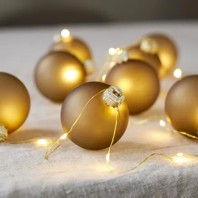 Produktbild von LED Lichterkette Weihnachtskugeln - Glas - 22 warmweiße LED - L: 1,6m - Timer - Batterie - gold