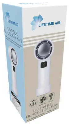 Obrázek produktu pro Bezdrátový ventilátor Lifetime Air bez lopatek - USB ventilátor s dobíjecí baterií - ruční ventilátor se 4 rychlostmi - kompaktní přenosný ventilátor s displejem - bílý