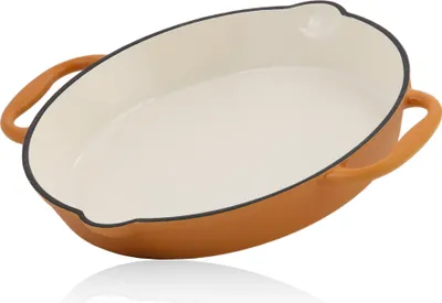 Obrázek produktu pro Litinová pánev Mahlzeit | Ø 29 cm | Sunny Orange | Dvě rukojeti, dvě výlevky, smaltovaná