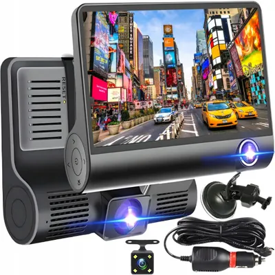 Produktbild von Full-HD-Dashcam mit 3 Kameras, Rückfahrkamera, LCD 4 Zoll, IR-LEDs Retoo