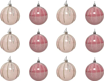 Produktbild von Weihnachtskugeln Kunststoff mit Muster 10cm rosa Mix, 12er Set