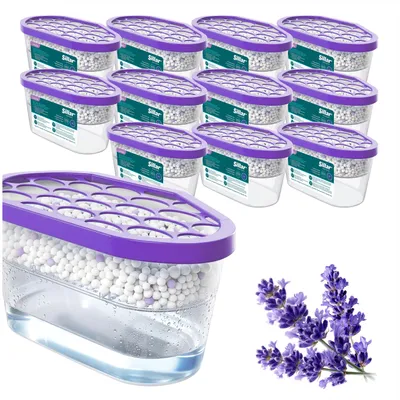 Image de Désodorisant Sillar à base de lavande, capacité de 400 ml, lot de 12 – Absorbeur d'humidité pour salle de bain et armoires