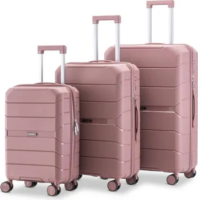 Produktbild von SKYCASES Urban Adventurer – 3 teiliges Hartschalenkoffer-Set aus Polypropylen – 360 Grad Rollen und Zahlenschloss - 44 L | 79 L | 110 L - Rose