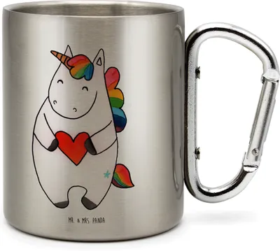 Produktbild von Mr. & Mrs. Panda Thermobecher Edelstahl Einhorn Herz - Transparent - Geschenk, Witzig, Teebecher, Metallbecher, thermotasse, Isolierbecher, Einhörner, Lustig, Freundin