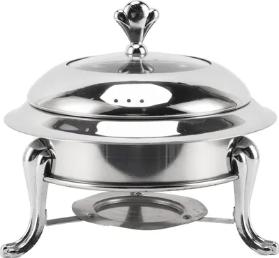 Zdjęcie produktu dla Okrągły podgrzewacz bufetowy z pokrywką ze stali nierdzewnej do podgrzewania paliwa Przenośny serwer cateringowy na bankiet weselny 24 cm / 9,4 cala