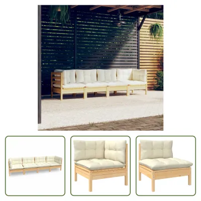 Produktbild von The Living Store 4-tlg. Garten-Lounge-Set mit Creme Kissen Massivholz Kiefer
