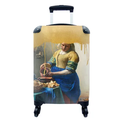 Produktbild von MuchoWow® Koffer Handgepäck Trolley Rollkoffer Kleine Reisekoffer mit 4 Rollen - Milchmädchen - Gold - Vermeer - Cabin Size < 55x40x23 cm & 55x40x20 cm - Fotokoffer - Kabinenkoffer - Boardgepäck - Reise-Box - Reisekoffer - Reisegepäck - Koffer mit Bild - Trolley für Kinder