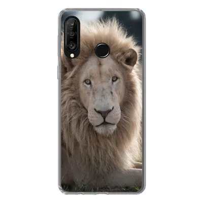 Produktbild von MuchoWow® Handyhülle Schutzhülle Hülle für Huawei P30 Lite Löwe - Tier - Weiß Silikon Softcase Handy Hülle - Handyhülle