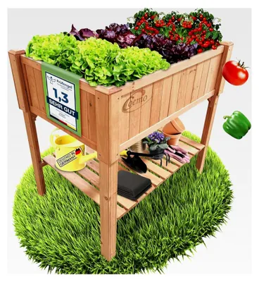 Produktbild von Hochbeet aus Holz 120 × 60 × 90 cm mit Ablageboden – Pflanztrog und Frühbeet für Balkon, Terrasse und Garten – Kräuterhochbeet mit Pflanzvlies – auch als Sichtschutz verwendbar