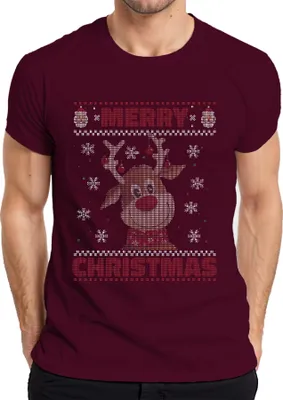 Produktbild von Merry Christmas Ugly Sweater Rentier Weihnachtsgeschenk Herren T-Shirt, Burgundy, XXL