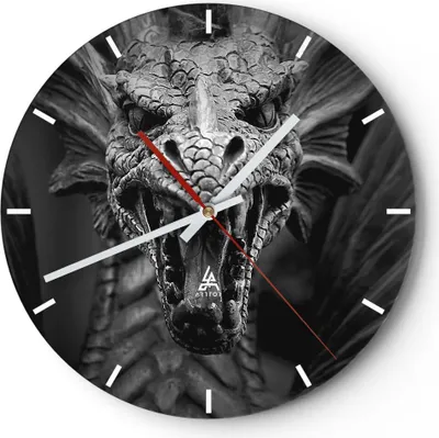 Produktbild von Wanduhr - Rund - Glasuhr - Drache Kreatur Waage - 30x30cm - Schleichendes Uhrwerk - Lautlos - zum Aufhängen bereit - Dekoration Modern - Wanddekoration aus Glas - C3AR30x30-0245