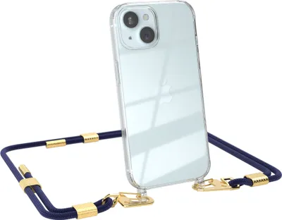 Produktbild von EAZY CASE Handykette für Apple iPhone 15, Transparente Silikonhülle mit Band, Clear Case, abnehmbar in  Blau