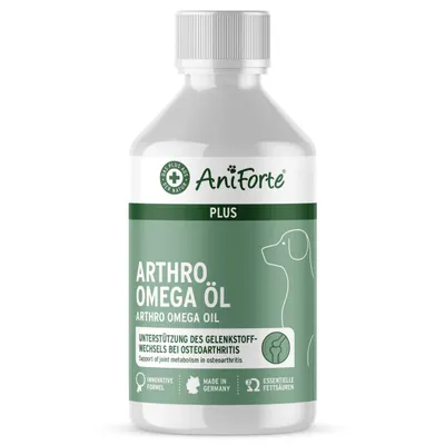 Produktbild von AniForte Arthro Omega Öl für Hunde 250 ml - Natürliches Omega 3 Öl bei Hunde Arthrose & Gelenkentzündungen, Regeneration von Knorpel, für Agilität