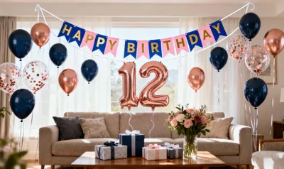 12. Geburtstags-Deko-Set: Banner, Folienballon, 20 Latexballons