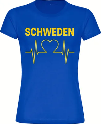 Produktbild von multifanshop Damen T-Shirt - Schweden - Herzschlag, blau, Größe S