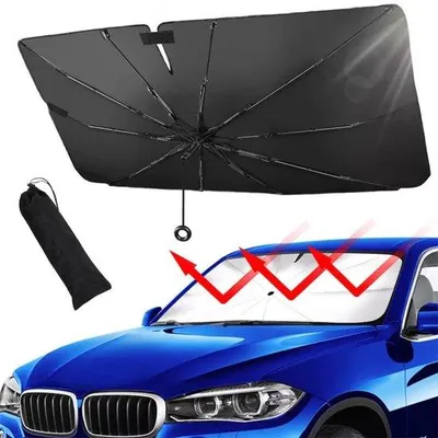 Zdjęcie produktu dla Osłona przeciwsłoneczna do przedniej szyby samochodu – zapewnia chłód w samochodzie – 140 x 80 cm – w specjalnym pokrowcu