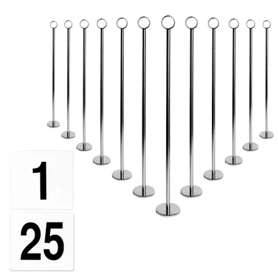Produktbild von 25x Silbertischnummern mit 46 -cm -Halter - Hochzeitsplatzkartenschild Set, Foto -Menüenname Display, Metall Party Dekoration - nach Argon -Tabellengeschirr