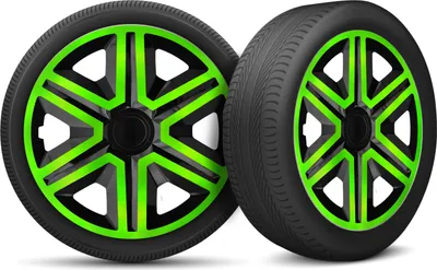 Produktbild von Auto Radkappen Radzierblenden 4er Set passend für alle Stahlfelgen - einstellbarer Sicherungsring - 15 Zoll - Schwarz Grün