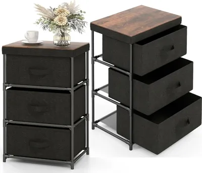Immagine prodotto di Comodino KOMFOTTEU con 3 cassetti estraibili e pieghevoli, mobile contenitore in tessuto, robusto telaio in metallo, ideale per camera da letto, soggiorno, ufficio, studio (nero, 2 pezzi)