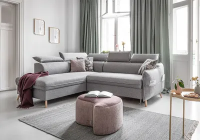 Produktbild von MIUFORM Sweet Harmony - Ecksofa mit Bettfunktion und Bettkasten L-FORM LINKS - 253x208cm - Hellgrau - Sofa Schlafsofa Couch