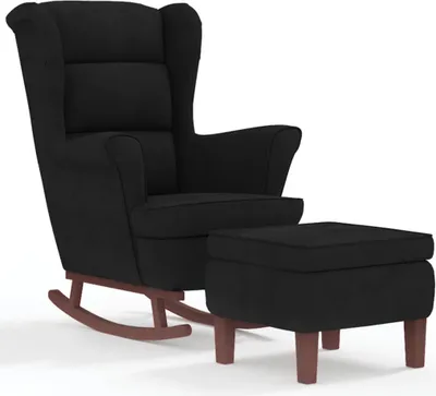 Produktbild von vidaXL Schaukelstuhl Ohrensessel Schwarz Samt und Massivholz