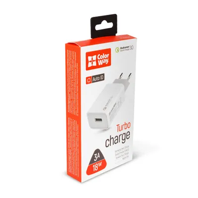 Obrázok produktu pre Nabíjačka ColorWay AC 1USB Quick Charge 3.0 1xUSB, biela, 5 V, 18 W, 3,0 A