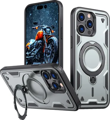 Produktbild von Dual Layer Hülle für iPhone 12 Pro Max/13 Pro Max Metall Ring Ständer Magnetisch Stoßfest Militär Handyhülle Grau