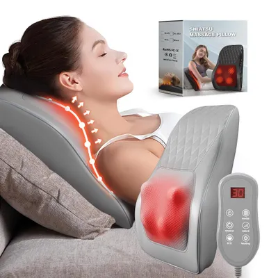 Produktbild von Nackenmassagegerät, 3D Shiatsu Massagekissen mit Wärme, Nacken Rücken Massagegerät, 4 Massageköpfe, für den unteren Rücken, Schultern, Wade, Körper