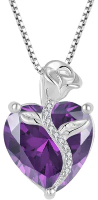 Productafbeelding van Ketting voor dames, zilver 925, geboortesteen roos met amethist, 45+3 cm