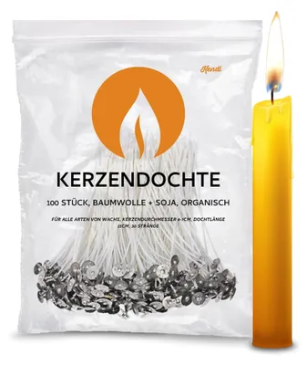 Kerzendochte 100 Stück, 15 cm, Baumwolle, mit Metallfuß
