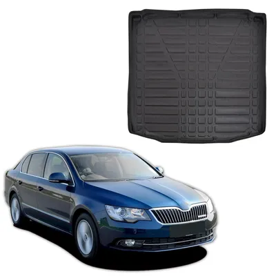 Produktbild von SCOUTT | Kofferraumwanne Laderaumwanne Kompatibel mit Skoda Superb 2 4D Sedan 2008-2015, mit Hoher Rand, Kofferraum-Schutzmatte, Geriffelt, Aufrollbar, Schwarz
