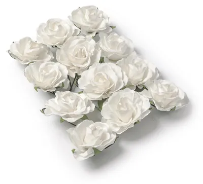 Image de 12 roses décoratives blanches à piquer - taille unique