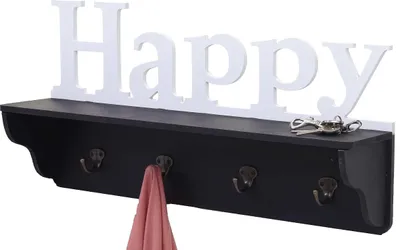 Produktbild von Wandgarderobe HWC-D41 Happy, Garderobe Regal, 4 Haken massiv 30x60x13cm  schwarz/weiß