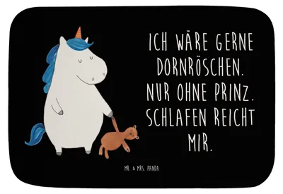 Produktbild von Mr. & Mrs. Panda Badezimmerteppich Einhorn Teddy - Schwarz - Geschenk, Duschvorleger, Unicorn, Bett, Badematte, duschmatte, Träumen, Einhörner, Badvorleger, schlafen