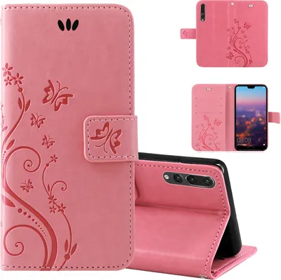 Produktbild von Handytasche für Huawei P20 Pro Blumen Flip Cover Buchhülle mit Magnetverschluss, Rosa