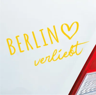 Produktbild von Auto Aufkleber Berlin verliebt Herz Stadt Heimat Liebe Car 19x9 cm Gelb Sticker Heckscheibenaufkleber