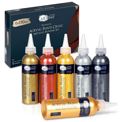 Immagine prodotto di Artina Set di colori acrilici metallizzati 6 x 150 ml Acrylfarben Metallic Set Crylic (Glitter) Acrilico metallizzato
