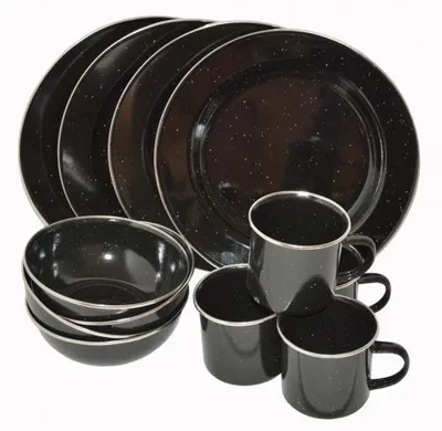 Produktbild von SURVIVAL Essgeschirr Emaille schwarz 12-tlg/4Pers.