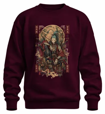 Obrázok produktu pre Samurajský meč katana, dizajn "Drač," Japonsko, bojovník, anime, štýl Y2K, manga, mikina s kapucňou, bordová farba, veľkosť L