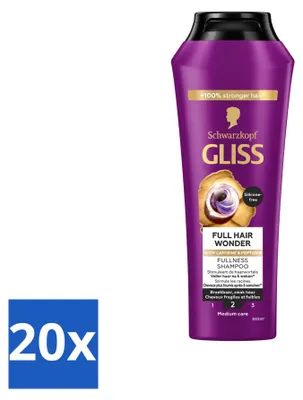 Productafbeelding van 20 x Gliss Full Hair Wonder Shampoo - 250 ml - Voordeelverpakking - 20 stuks