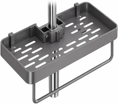 Produktbild von Duschablage für Duschstange mit Handtuchhalter, hängend, ohne Bohren, Durchmesser 18mm - 25mm (Grau)