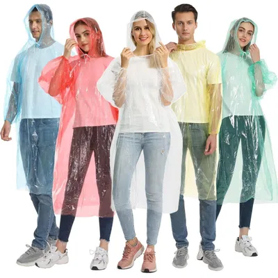 Productafbeelding van Regenponcho's, dames en heren, transparant, waterdicht, set van 5, in verschillende kleuren