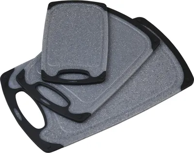 Produktbild von KESPER 3er Set Schneidebrett – rutschfest, mit Saftrille – Kunststoff PP, grau-schwarz – 41x24,5 / 31,5x20 / 25x15 cm – robust & hygienisch – 30790