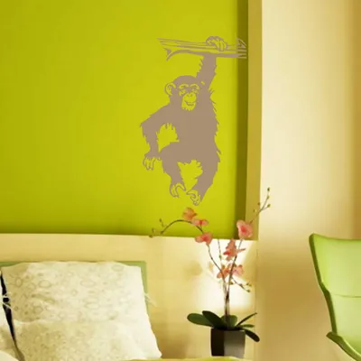 Produktbild von Wandtattoo - Wandaufkleber - Wandtattoo "Schimpanse" - 45cm x 27cm braun - Dekoration Küche Wohnzimmer Wand