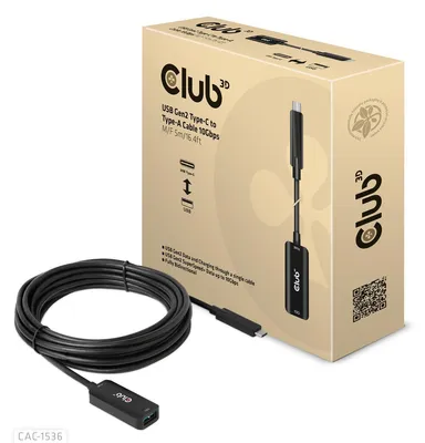 Zdjęcie produktu dla CLUB3D CAC-1536, 5 m, USB C, USB A, USB 3.2 Gen 2 (3.1 Gen 2), 10 Gbit/s, Czarny