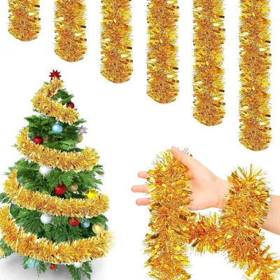 Image de Guirlande décorative de Noël, 6 pièces, 2 mètres, dorée, pailletée, pour sapin de Noël