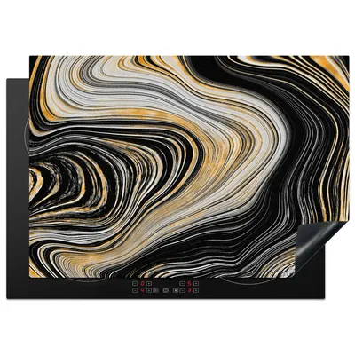 Produktbild von KitchenYeah© Herdabdeckplatte Marmor - Golden - Schwarz , 75x52cm, Küche Deko, Glaskeramikkochfeld Herdabdeckung, Abdeckplatte fùr Kochfeld